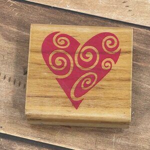 2002 RUBBER STAMPEDE A2008E BOLD HEART WOOD MOUNTED RUBBER STAMP SWIRLS